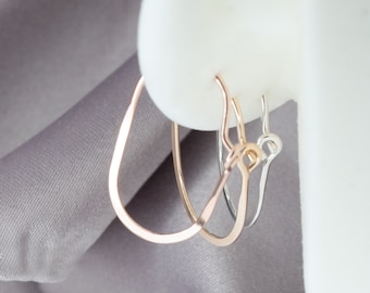 Hammered Lightweight Hoop Earrings in Sterling Silver or Gold Filled, For Everyday Wear