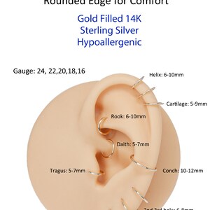 Cartilage Earring Hoop Piercing Helix Ring Septum Nose Tragus Daith Rook Conch 22g 20g 18g Seamless Hoop Earrings Gold Silver Rose Gold image 2