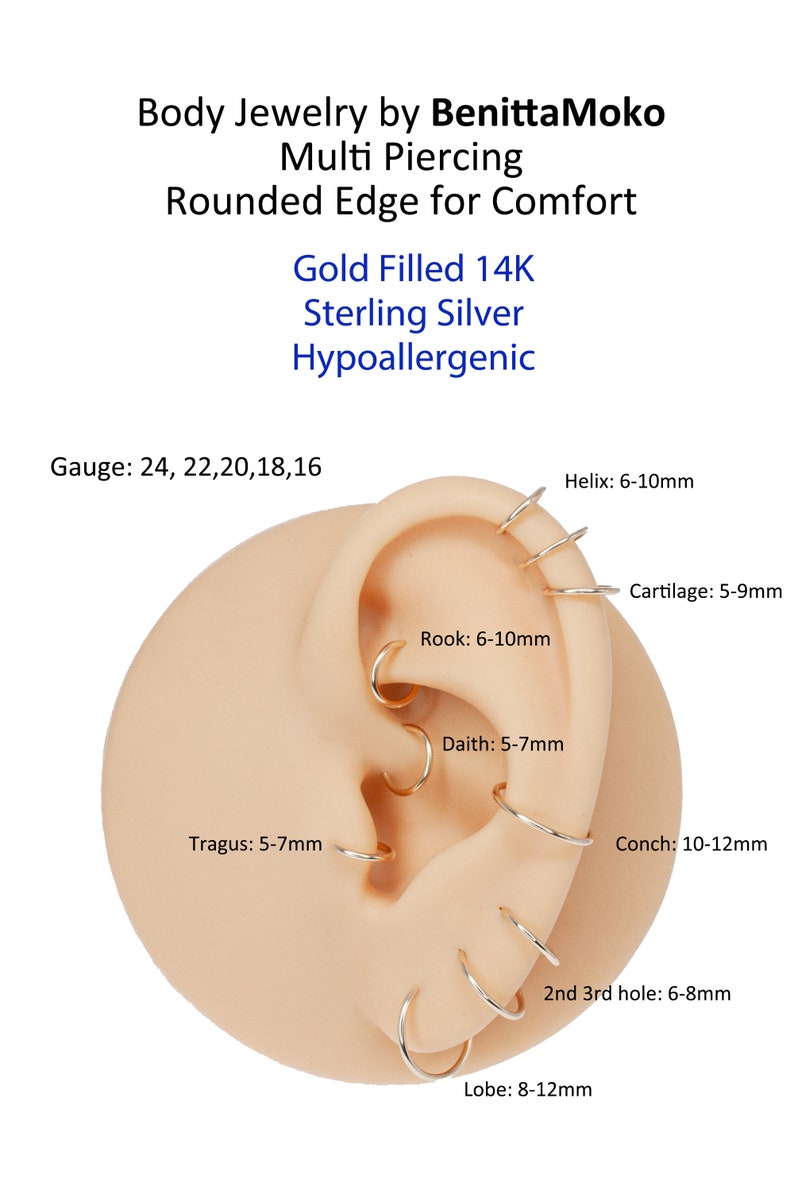 Cartilage Earring Hoop Piercing Helix Ring Septum Nose Tragus Daith Rook Conch 22g 20g 18g Seamless Hoop Earrings Gold Silver Rose Gold image 2