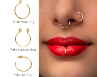 Nose Rings No Piercing Needed, Fake Nose Ring, Faux Septum Ring, Fake Lip Ring