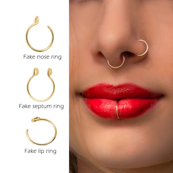 Anneaux de nez sans piercing, faux anneau de nez, anneau de faux septum, faux anneau de lèvre