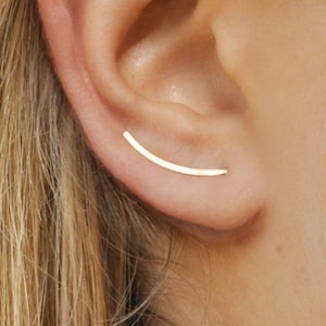 Ear Climbers 20mm Sleek Ear Pins, 14k Gold Filled, Smooth Sweep, Modern Minimalist Earrings, Up The Ear Crawler image 1