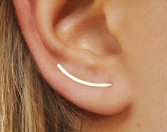 Ohr Kletterer 20 mm - Schlanke Ohrstecker, 14k Gold gefüllt, glatter Schwung, moderne minimalistische Ohrringe, bis zum Ohrkriecher