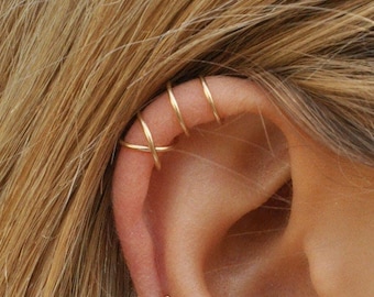 Set of 2 Ear Cuffs or Single Ear Cuff, No Piercing Needed, Criss Cross Fake Piercing Upper Cartilage Ear Cuff, Ear Wrap Earrings, Earcuff