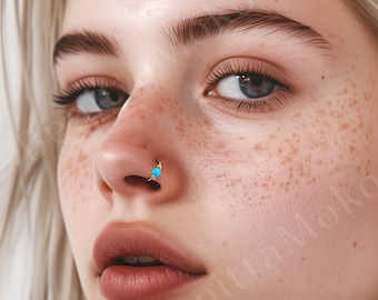 Nose Ring Fake Piercing, No Piercing Needed, Opal Nose Hoop