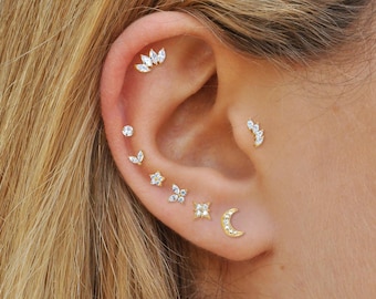 Gouden oorbellen met platte achterkant titanium push pins Labret 16,18,20 gauge