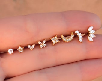 Push Helix Earring, Threadless Flat Back Earring, Tragus Stud, Flat Back Stud, Helix Stud, Cartilage Stud