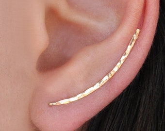 Ear Crawler Earrings in Gold or Silver, Curved Bar Earring 30mm - 1 Inch Long