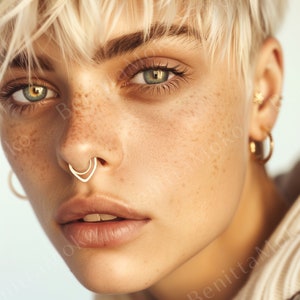 Fake Septum Ring no Piercing Septum Earring, Double Hoop Fake Septum image 2