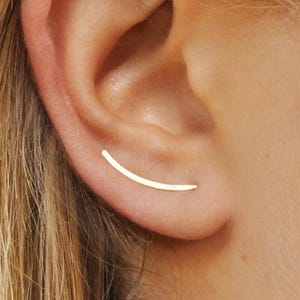 Bar Earrings Stud Gold, Curved Earrings, Tiny Ear Crawlers