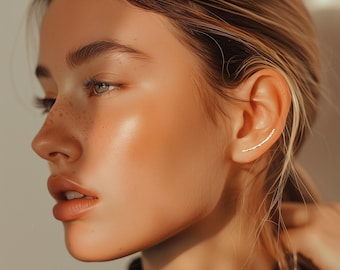 Ear Climbers, Solid Gold Filled 14K Climbing Crawlers, Long Bar Stud Earrings