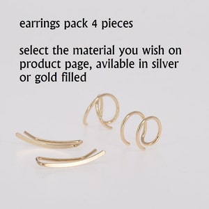 Dainty Ear Climber, Ear Crawler Earrings 15mm 0.6 inch, Gold Ear Cuff Climber, Unique Modern Minimalist Set Pack 4 pieces