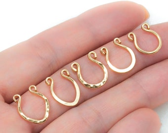 Hammered Flat Fake Septum Ring, Septum Jewelry, Fake Piercing Gold Siler