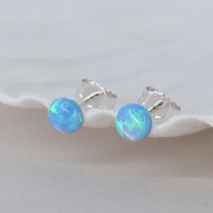 Opal Earrings Studs, Blue Opal Stud Earrings, Tiny Stud Earrings, 3,4,5mm stud earrings