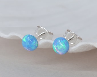 Opal Earrings Studs, Blue Opal Stud Earrings, Tiny Stud Earrings, 3,4,5mm stud earrings