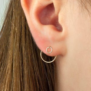 Minimalist Circle Ear Jackets: 14Kt Gold Filled Front Back Earrings