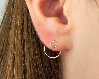 Minimalist Circle Ear Jackets: 14Kt Gold Filled Front Back Earrings