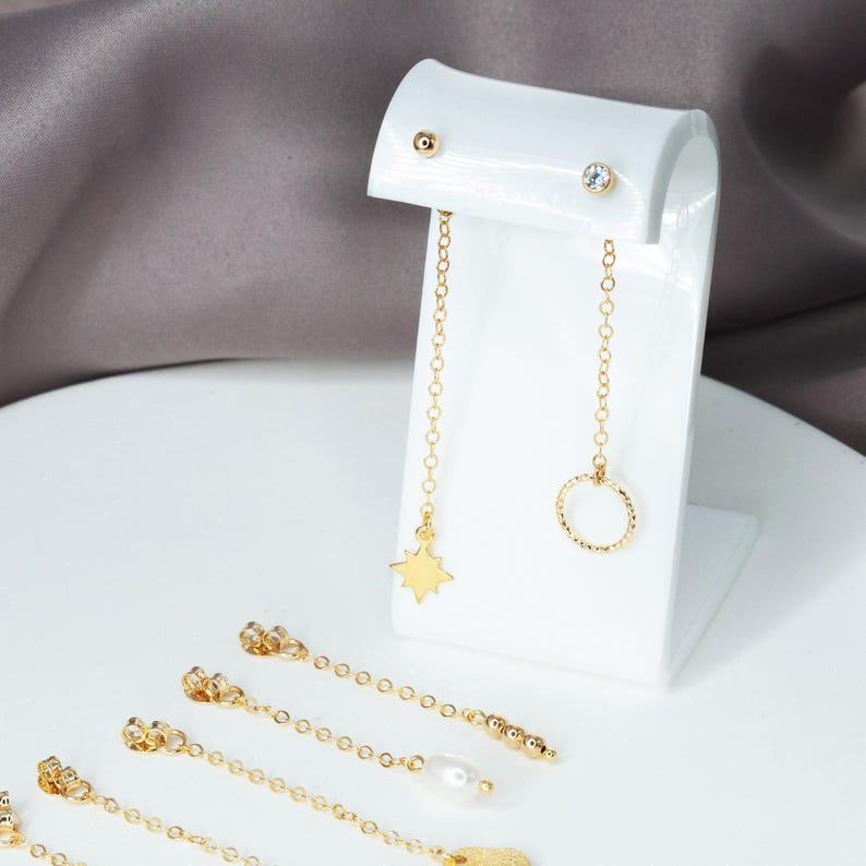 Oorbelketting, hangoorbellen achterkant, ketting kwastje, gouden kettingbedel afbeelding 5