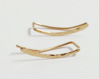 gold ear climber with hammered texture, handcrafted ear crawler earrings, minimalist jewelry