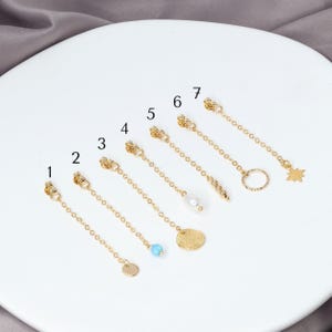 Oorbelketting, hangoorbellen achterkant, ketting kwastje, gouden kettingbedel afbeelding 3