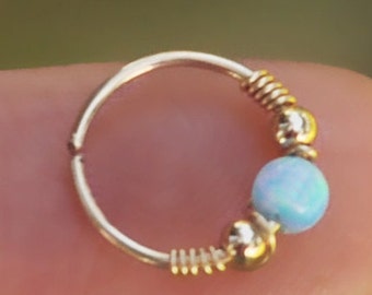 Valentine's Day Sale, Helix Earring with Opal Bead, Cartilage Hoop Earring, Valentine's Day Gift, Helix Piercing