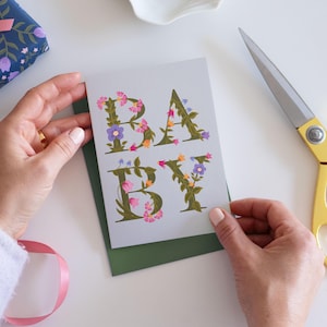 Karte für neues Baby – Folkloristisches Blumendesign | Innen leer