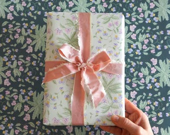 Fogli di carta da regalo floreale - Carta da regalo fronte-retro - Romantica carta botanica verde