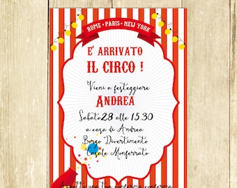 Invito Compleanno Circo Rosso, Invito Festa Compleanno, Invito Compleanno Stampato, Invito Compleanno Digitale, Compleanno Stampabile I006R