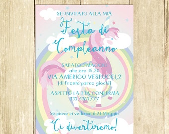 Invito Compleanno Unicorno, Invito Festa Compleanno, Invito Compleanno Stampato, Digitale Invito Compleanno, Invito Compleanno Stampabile