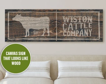Cattle Company Sign, Farmhouse Decor, Last Name Family Sign, Established Wall Sign, Rustic Cow Large Sign, Custom Living Room Wall Art