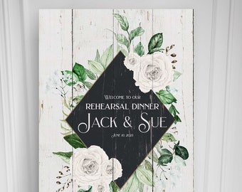 Welcome To Rehearsal Dinner Sign, Greenery Canvas Poster, Centerpiece Board, Rehearsal Dinner Signage, Wedding Rehearsal Banner, Brunch Sign