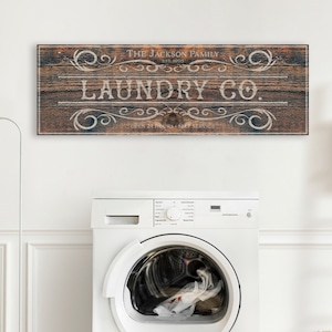 Laundry Room Decor, Large Laundry Co Sign, Wash & Dry Art Print, Custom Family Wall Hanging, Modern Farmhouse Wall Decor,Rustic Canvas Print