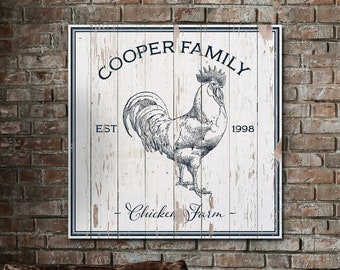 Chicken Farm Sign, Custom Last Name Sign, Family Wall Sign, Large Rustic Wall Art, Homestead Wall Art, Modern Farmhouse Decor, Canvas Sign
