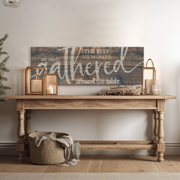 Farmhouse Dining Room Wall Art, The Best Memories Are Made Gathered Around The Table Sign Canvas, Large Kitchen Wall Decor, Home Decor Gift