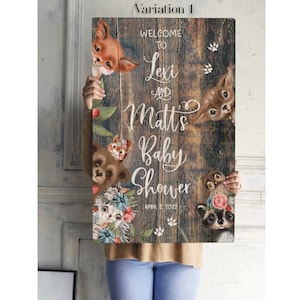 Letrero de bienvenida para baby shower con temática de bosque, letrero de bienvenida para baby shower con temática de amigos del bosque, póster de lienzo con animales del bosque, tablero personalizado para baby shower
