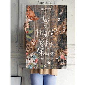 Woodland Baby Shower Welcome Sign With Forest Friends Animals In Rustic Style Best Decorations For Your Baby Party or Gender Neutral Celebrations