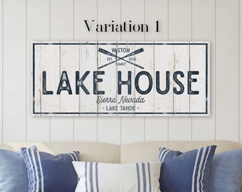 Personalized Lake House Sign, Large Summer Canvas Print, Modern Farmhouse Decor, Family Lake House Signs, Lake Life Wall Art,Established