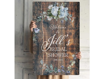 Dusty Blue Bridal Shower Sign, Something Blue Bridal Shower Decorations, Rustic Wedding Signs, Floral Bachelorette Party Center Piece