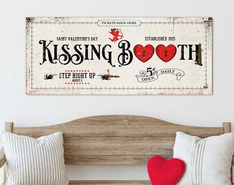 Valentine Home Decor, Kissing Booth Sign, Valentines Day Decor, Large Canvas Wall Art, Couple Gift, Master Bedroom Sign,Above Bed Wall Decor