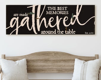 Gathered Around The Table Sign, Canvas Dining Room Wall Art, Mothers Day Gift, Farmhouse Wall Decor, Kitchen Wall Hanging, Horizontal Sign
