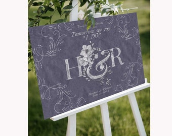 Floral Rehearsal Dinner Welcome Sign, Outdoor Wedding Rehearsal Board, The Night Before Banner ~ Customized Welcome Message Of Your Choice