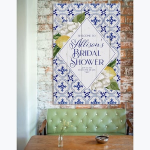 Blue Tile Lemon Bridal Shower Welcome Sign: Amalfi Coast Decor