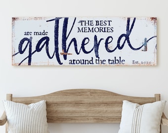 Modern Farmhouse Dining Room Wall Art, Mothers Day Gift, The Best Memories Are Made Gathered Around The Table Sign, Large Canvas Print