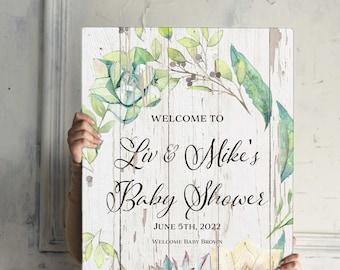 Succulent Baby Shower Sign, Personalized Baby Shower Welcome Board, Greenery Baby Shower Poster, Floral Welcome Banner, Boho Shower Signage