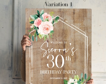 Birthday Welcome Sign, Birthday Party Sign, Floral Birthday Banner, Boho Birthday Sign, Rustic Birthday Poster, Birthday Signage 0202
