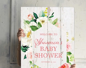 Personalized Baby Shower Sign, Spring Flower Welcome Poster, Floral Baby Shower Canvas Banner, Boho Shower Signage, Welcome Foam Board