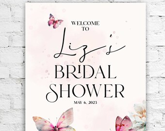 Butterfly Bridal Shower Welcome Sign, Spring Bridal Shower Board, Canvas Welcome Poster, Boho Bridal Shower Banner, Floral Bridal Party Sign