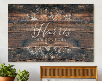 New Home Sign, Rustic Farmhouse Wall Decor, New Home Gift, Custom Last Name Sign, Large Family Wall Hanging, Canvas Wall Art, Couple Gift