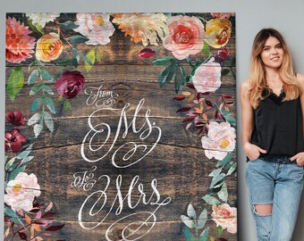 Bridal Shower Backdrop For Photos, Rustic Bridal Shower Banner, Country Wedding Backdrop, Bridal Shower Sign,Miss To Mrs,Engagement Backdrop