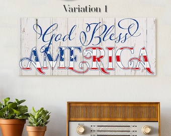 4th Of July Sign, God Bless America Wall Art, Patriotic Wall Decor, Fourth Of July Wall Hanging, USA Flag Canvas Sign, Independence Day Gift